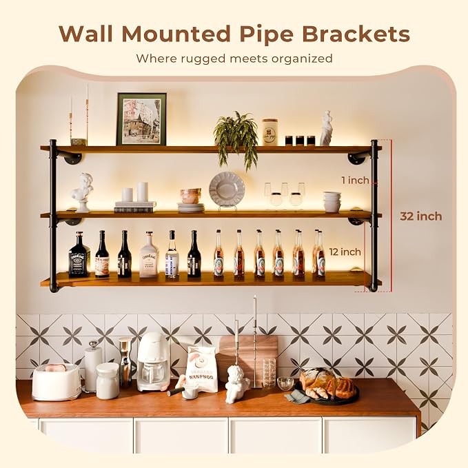 Industrial Wall Mount Pipe Shelf Brackets, Open Bookshelf Brackets - Image 3