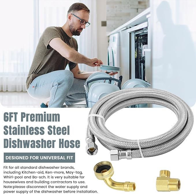 Dishwasher Supply Line Kit, 6 FT Stainless Steel Braided Hose - Image 7