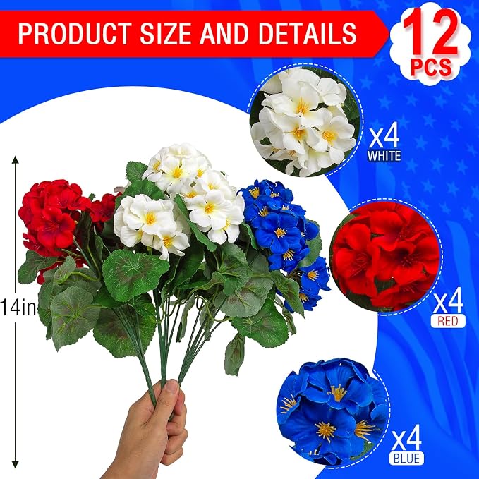 Hananona 12 Pcs Artificial Geranium Flowers - Image 2