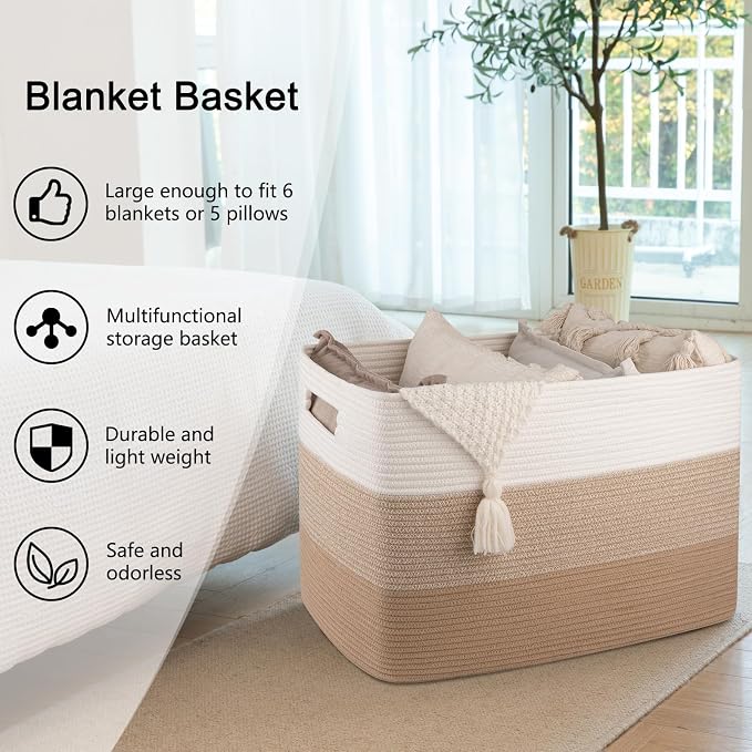 OIAHOMY 108L Extra Large Blanket Basket Dog Toy Basket Light Brown | Rectangle - Image 5
