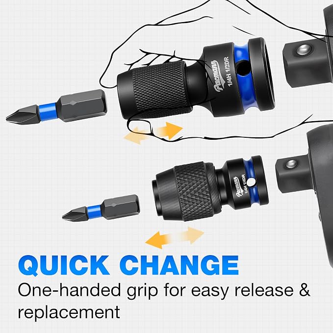 Impact Wrench Adapter Set 1/2, 1/4-Inch Drive to 1/4-Inch Hex | Quick-Change - Image 3