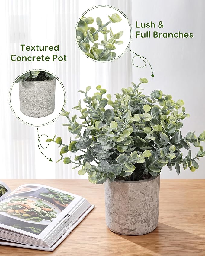 Velener 2 Pcs Small Fake Plants Eucalyptus, Artificial Plants Indoor - Image 3