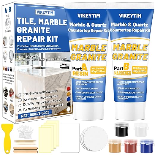 Tile, Marble and Granite Repair Kit, Fix Holes Dents Defects | 160g/5.64oz by VIKEYTIM