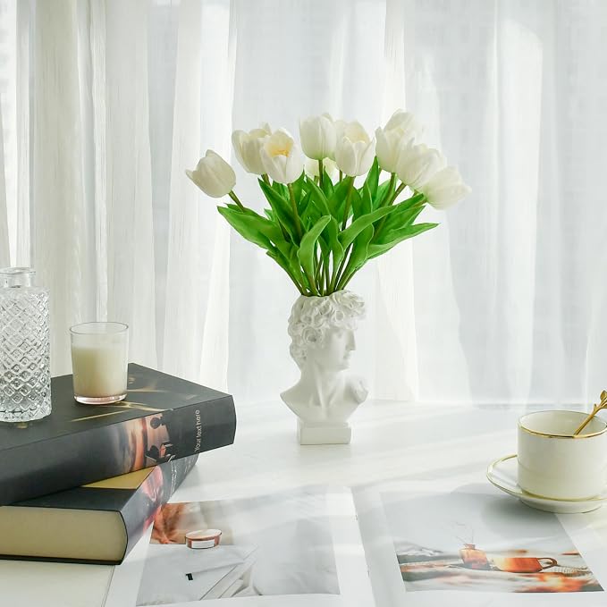 Mandy's 12pcs Artificial White Open Tulips | 13.5 Inch Lifelike PU Tulips Faux - Image 6