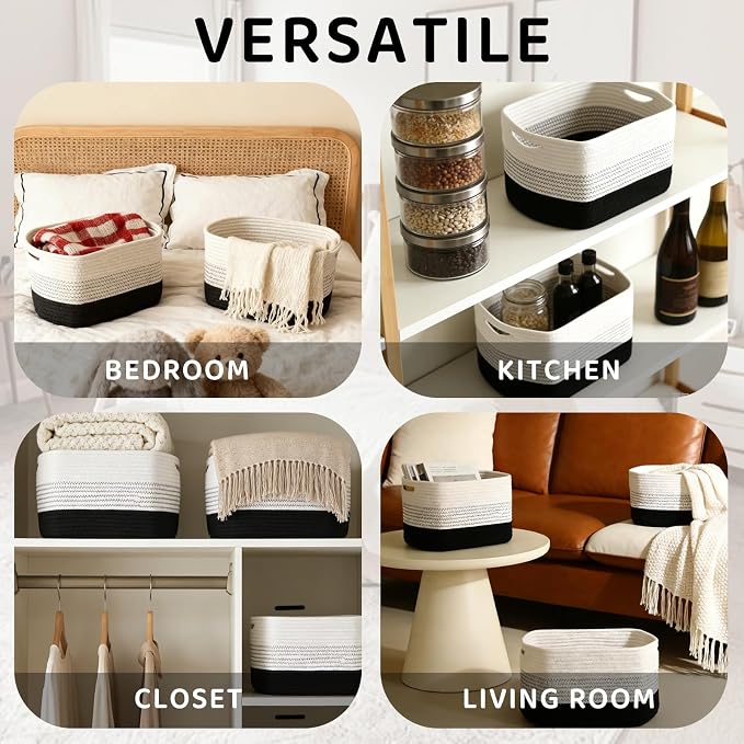 4 Pack Storage Baskets for Organizing, and Clothes, Cotton Rope Basket for - Image 3