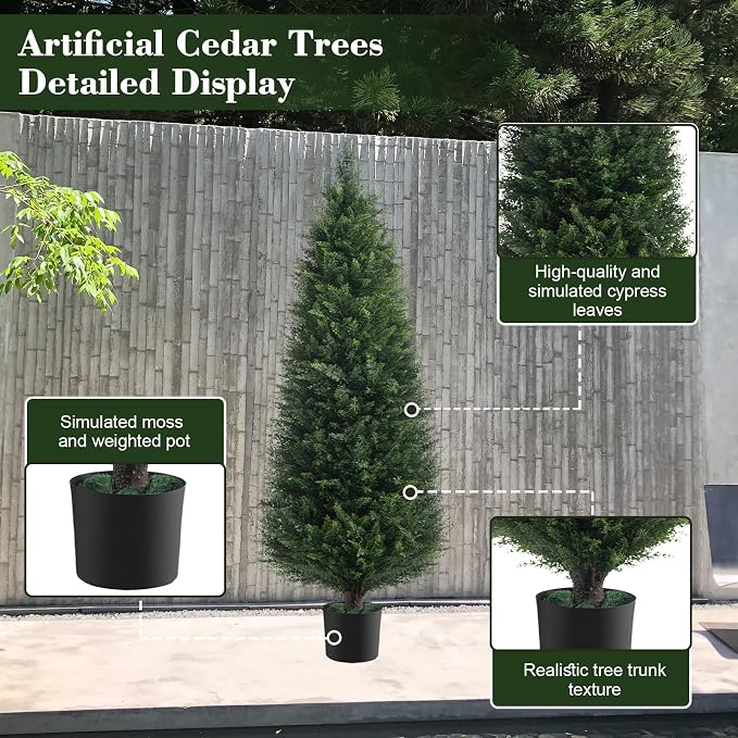 Chillchard 2Pack 6FT Artificial Cedar Tree, UV Resistant Fake Pine Tree | - Image 3