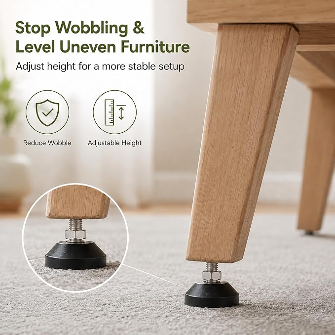 M8 x 1.25 Adjustable Leveling Feet, 4 Pack, 20° Swivel Base | Nylon furniture - Image 4