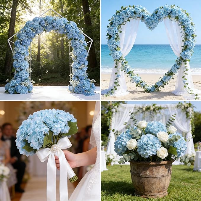 Kimura's Cabin 6pcs Fake Hydrangeas Flowers Artificial Hydrangea, Light Blue | - Image 7