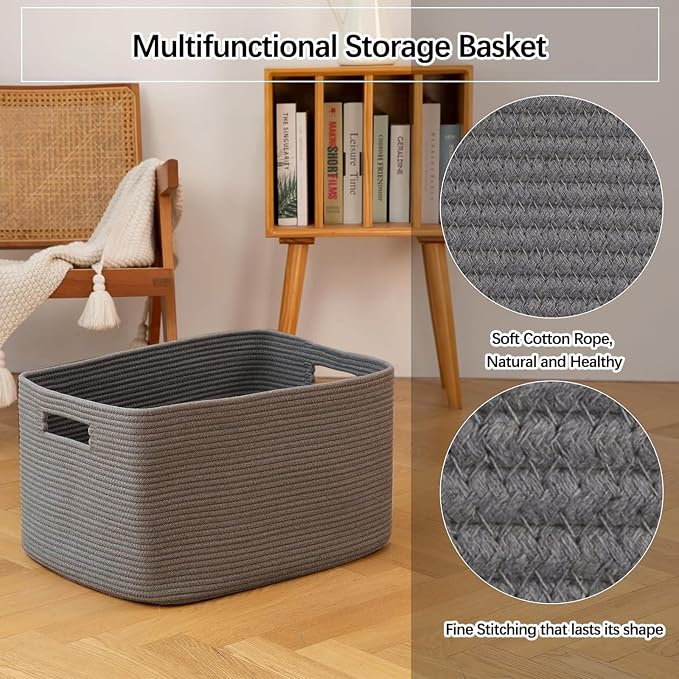 OIAHOMY XXLarge Rectangle Blanket Basket-96L, Cotton Woven Basket - Image 5