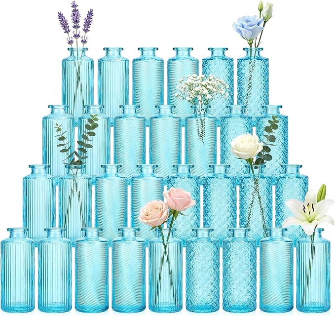 Glass Bud Vases 30 Pack, Small Blue Flower Vases by Mapoxy