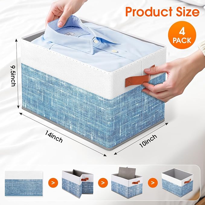Collapsible Storage Baskets for Shelves, 4 Pack Foldable Fabric Storage Bins - Image 2