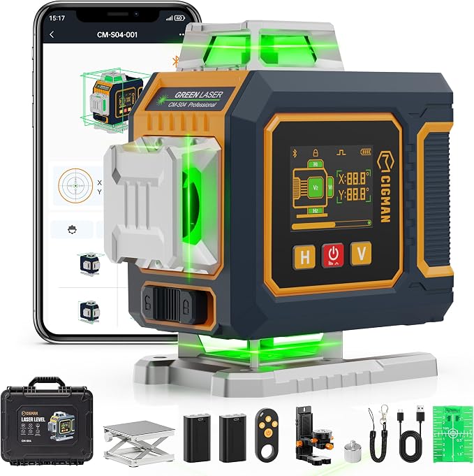 16 Lines Green Laser Level 4×360° Self Leveling, Side LCD, Pulse Mode by CIGMAN