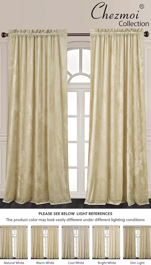 Chezmoi Collection Lux Beige Crushed Velvet Curtains 2 Panel Set - Image 5