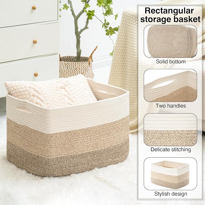 ICERZCZ Large Rectangle Blanket Basket, Large Storage Basket - Image 5