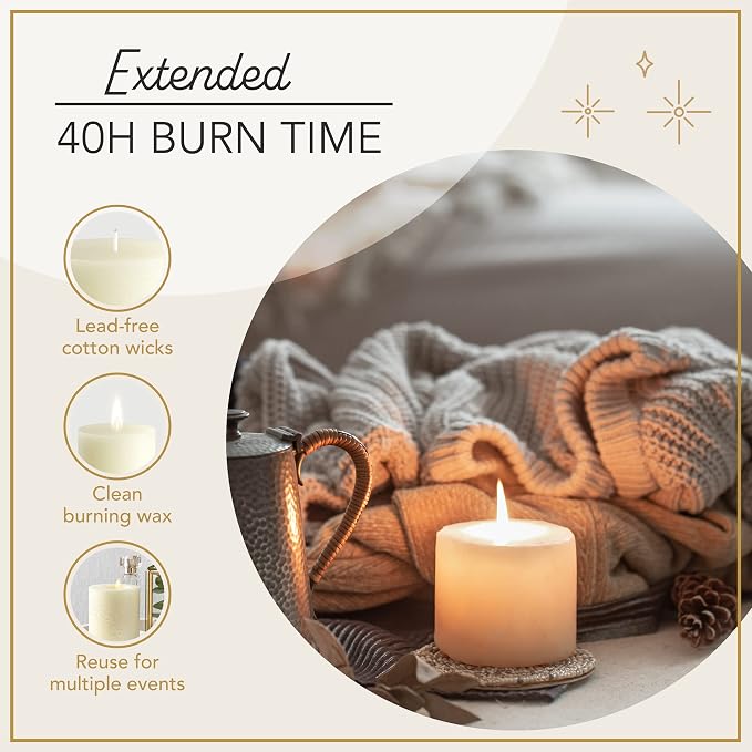Melt Candle Ivory Pillar Candles, 3 Pack, 3 x 3 Inch | Up to 55-hour burn - Image 2