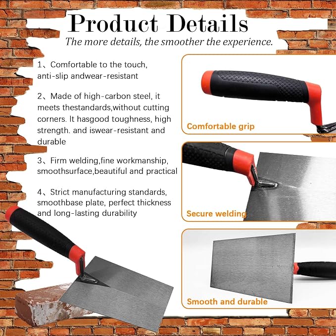 4 Pcs Bucket Margin Trowel Set, 1.2mm Carbon Steel - Image 3