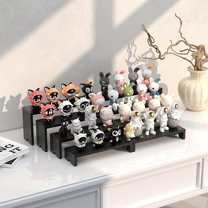 4 Set Black Wooden Tiered Riser Display Stands - Image 4