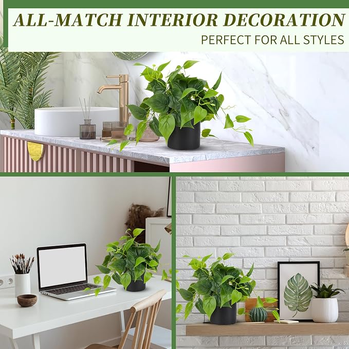 JPSOR Artificial Indoor Plants for Home Decor, 12 inches Pothos in Black - Image 6