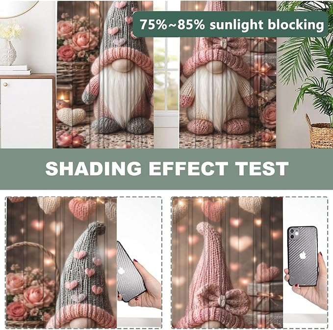 Knit Gnomes Valentine Hearts Window Curtains 2 Panels Set, 52 X 84 Inch - Image 5