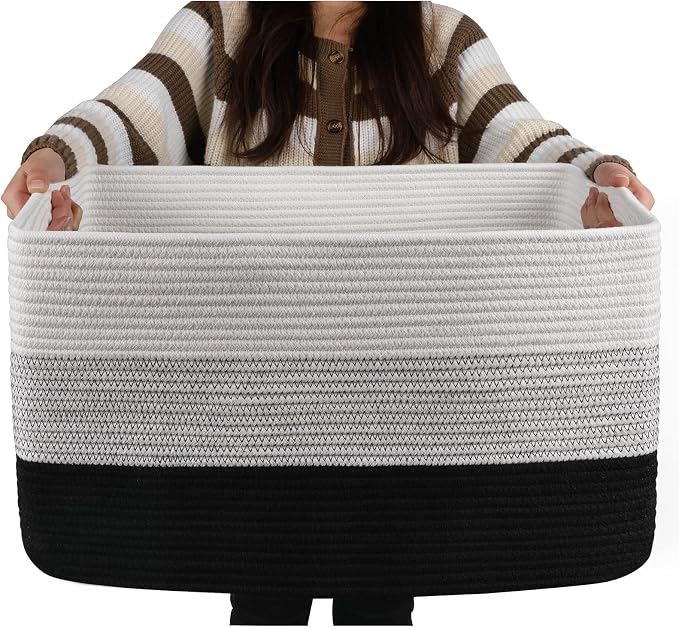 OIAHOMY Blanket Basket Laundry Basket Dog Toy Basket 75L Gradient Black | Large by MasterofSpaceOptimization
