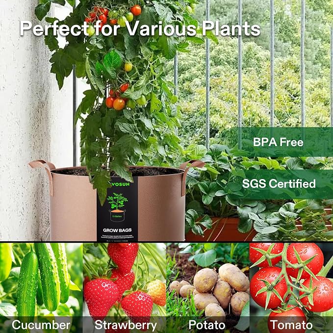 VIVOSUN 5-Pack 15 Gallon Plant Grow Bags Fabric Pots - Image 7