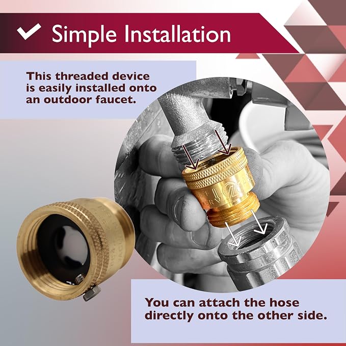 Vacuum Breaker 3/4 Inch Solid Brass Hose Bib Backflow Preventer - Image 4