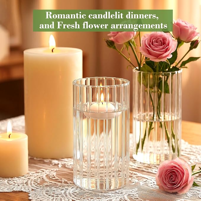 12 pcs Ribbed Glass Cylinder, 6 inch Flower Vases - Image 3