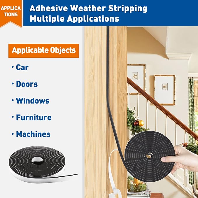MAGZO Weather Stripping Door Seal, 1/2 Inch Wide X 1/8 Inch Thick Adhesive Foam - Image 6