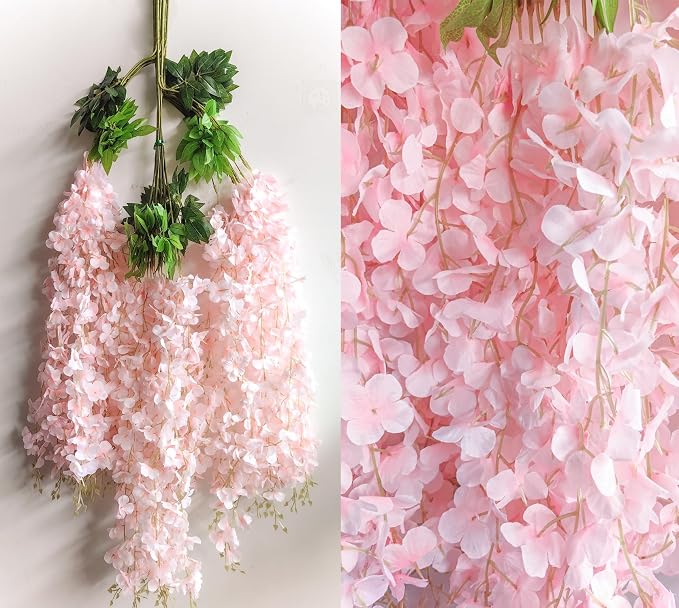 48pcs Artificial Wisteria Flowers 3.6 Feet/Piece Pink Dense Artificial Fake - Image 2