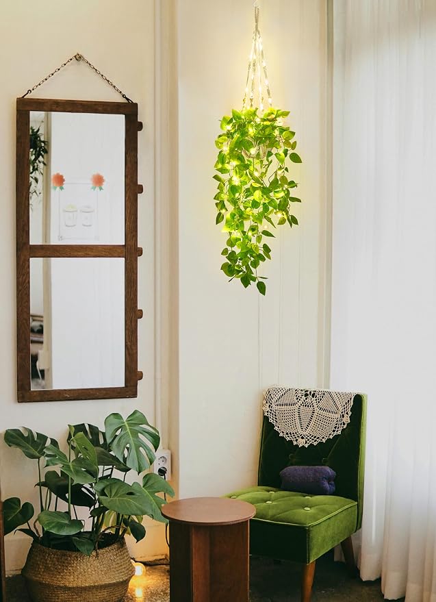 Mkono Fake Hanging Plant with Lights, Artificial Plants - Image 2