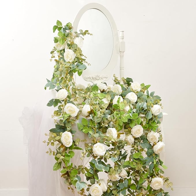 Artificial Flower Garland 2pcs 5.4ft Floral Peony Vine Decor, Hanging Faux by PONKING