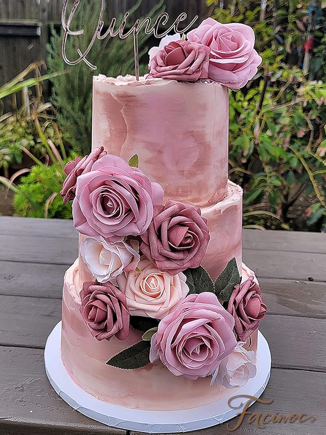FACINOC Roses Artificial Flowers Pink Bouquets Box Set - Image 3