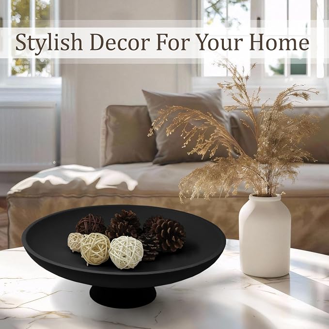 LIN CHUAN Large Decorative Bowl, Resin Pedestal Fruit Bowl, Matte Black | Ideal - Image 4