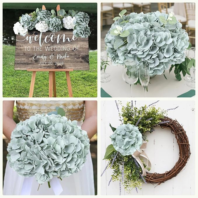 AVIVIHO 65pcs Fake Flowers Sage Green Hydrangea Artificial Flowers Bulk Silk - Image 3