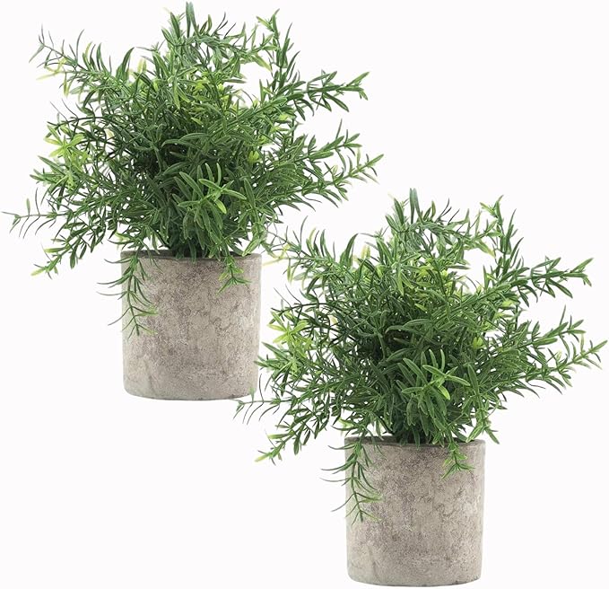 Velener 2Pcs Artificial Potted Rosemary Plants- Rustic Farmhouse Fake Shrubs by Velener