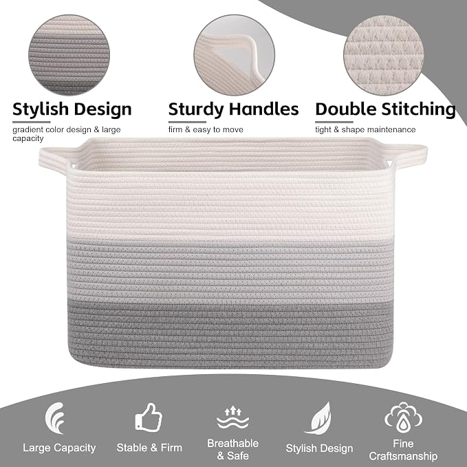 OIAHOMY Extra Large Blanket Basket, 95L Cotton Rope Woven Laundry Basket - Image 6