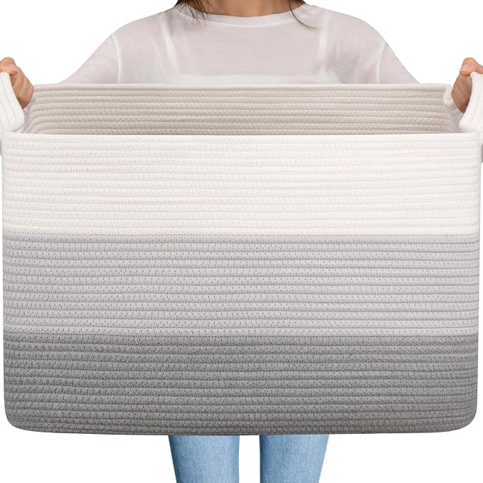 OIAHOMY Extra Large Blanket Basket, 95L Cotton Rope Woven Laundry Basket by MasterofSpaceOptimization