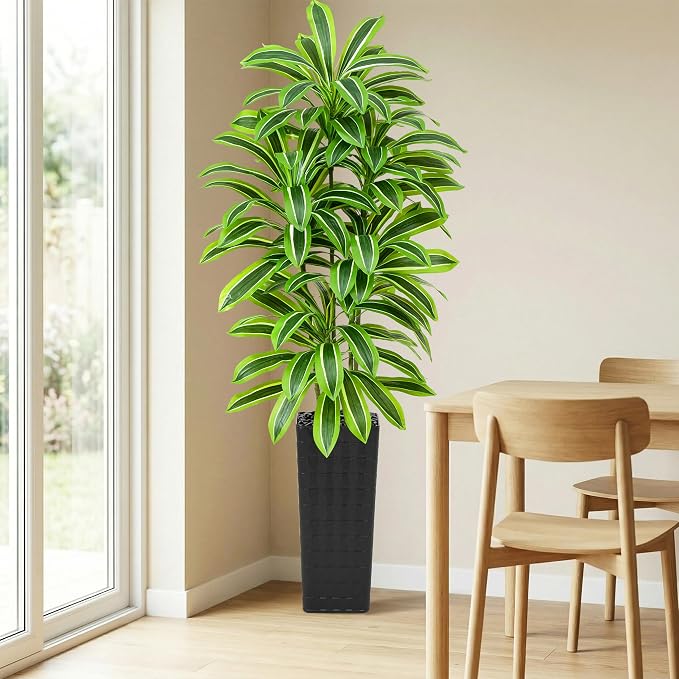 Artificial Dracaena Tree: 7FT Fake Plants Silk Faux Trees（Black Pot） | - Image 9