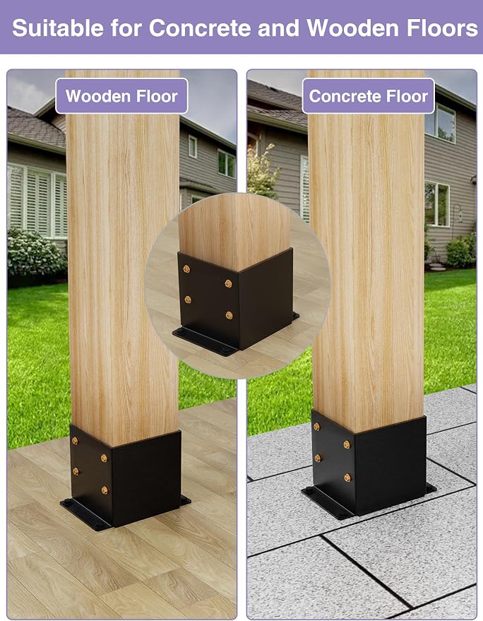 4 PCS Metal 6×6 Post Base, Inner Size 5.6"x5.6" | Heavy Duty Post Bracket - Image 4
