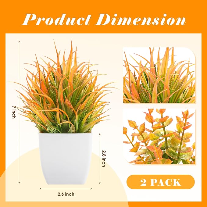 Der Rose 2 Pack Fake Plants Orange Mini Plants - Image 3