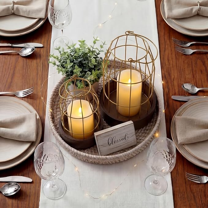 Modern Rustic Farmhouse Candle Lantern Set of 5, Burlywood | Decorative - Image 6