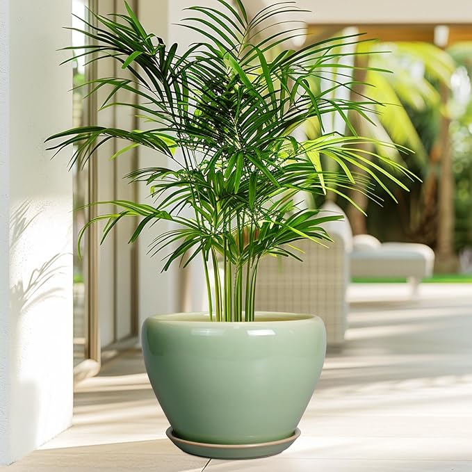 Ceramicfor Ceramic Planter Pot, 10 Inch Plant Pot, Reactive Green | Decorative - Image 4