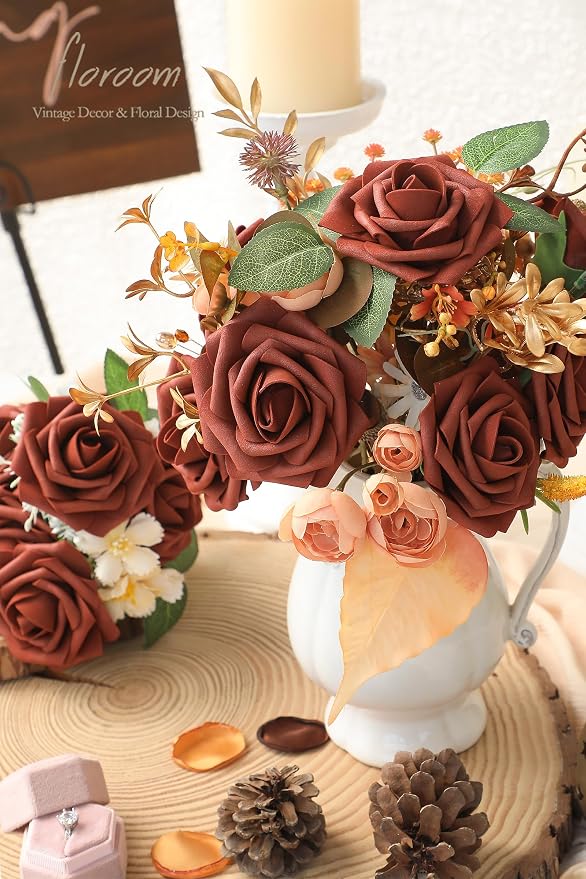 Artificial Flowers 25pcs Real Looking Terracotta Foam Fake Roses - Image 2