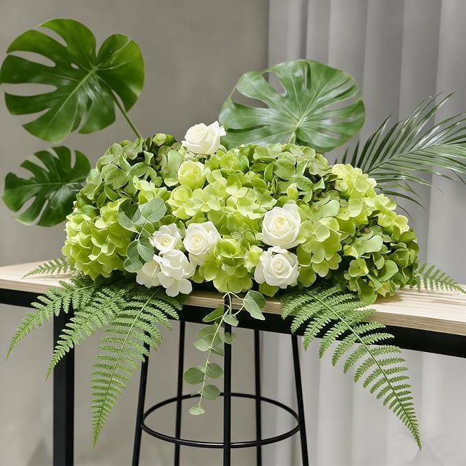 65Pcs Mixed Green Hydrangea Artificial Flowers Bulk，Realistic Silk Fake Flowers - Image 3