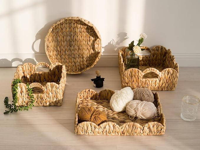 StorageWorks Scalloped Basket for Shelves, Water Hyacinth Storage Baskets | - Image 9