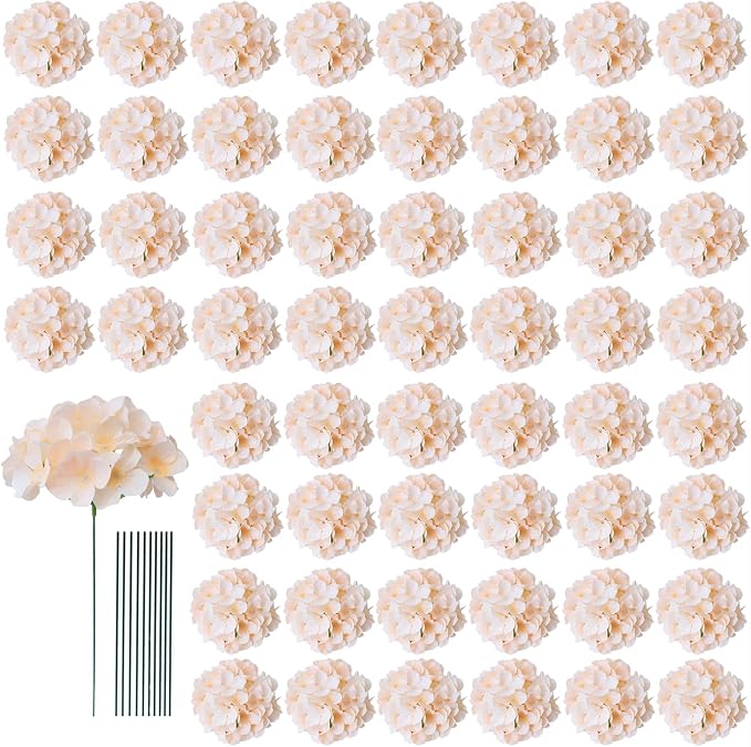 AVIVIHO 65pcs Fake Flowers Champagne Hydrangea Artificial Flowers Bulk Silk by Aviviho