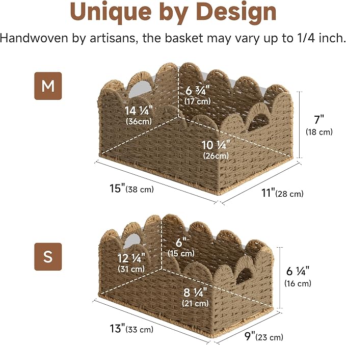StorageWorks Scalloped Wicker Basket, Large Baskets - Image 3