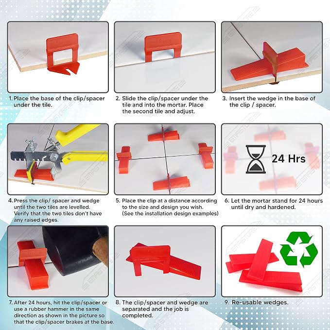 Tile Leveling System – ULTRA-THIN 0.5mm – 300 Spacers & 300 Reusable Wedges – - Image 7