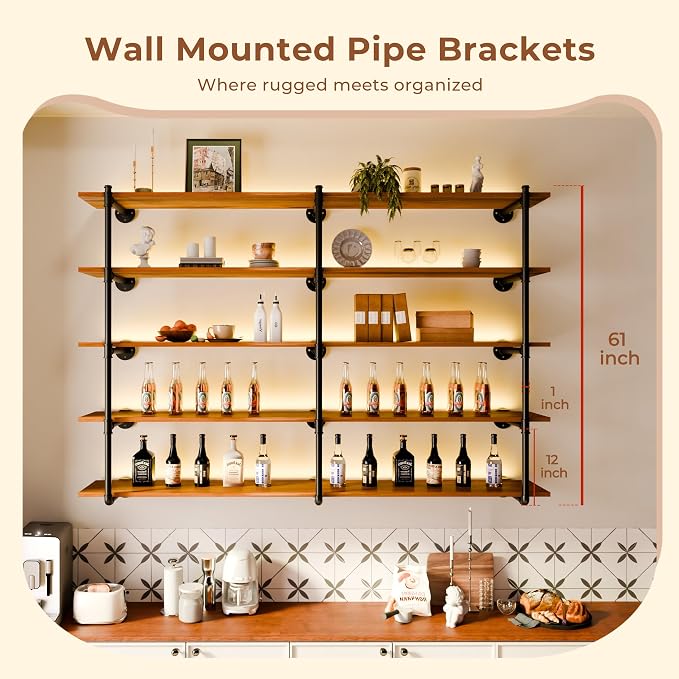 Industrial Wall Mount Pipe Shelf Brackets, Open Bookshelf Brackets - Image 2