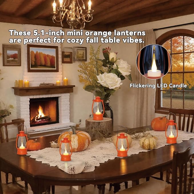 12Pcs Orange Mini Lanterns for Fall Halloween Thanksgiving & Western Camping - Image 8